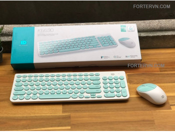 Bộ bàn phím chuột không dây Chính Hãng FORTER IK6630, Màu Xanh-Trắng