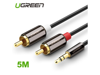 new - Dây Audio 3,5mm ra 2 đầu RCA dài 5M UGREEN AV116 10591