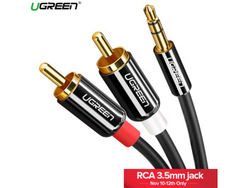 new - Cáp Audio 3.5mm Male To 2RCA Male dài 0.5m AV102 UGREEN 40423