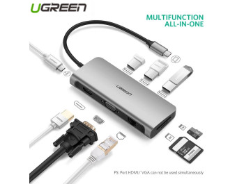 new - Bộ chuyển USB C to HDMI+VGA+USB 3.0+LAN 1Gbps + Card Reader Ugreen 40873 - Ugreen 40873