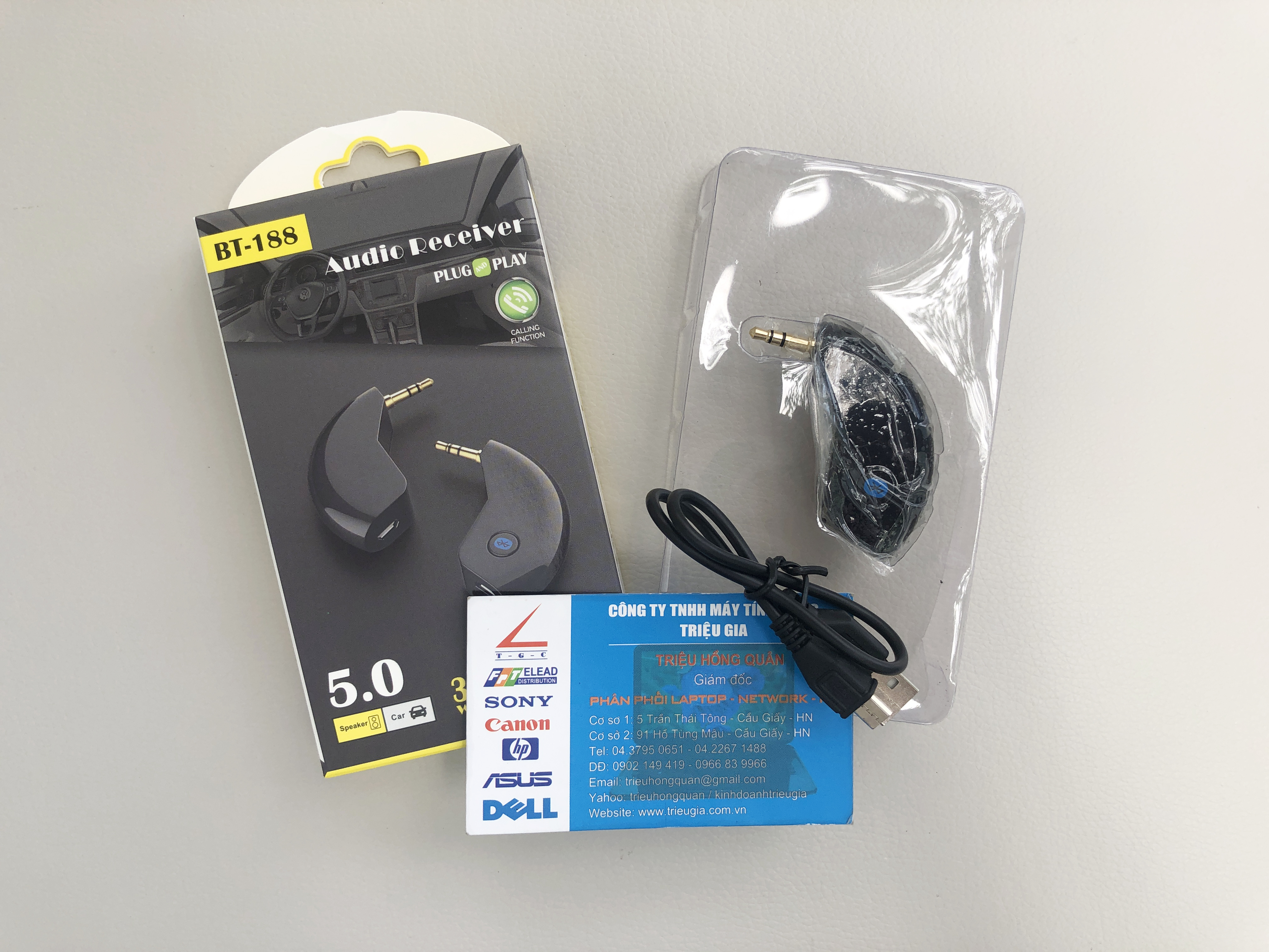 Bộ thu nhạc Bluetooth 5.0 chuyển đổi không dây âm thanh 3,5mm trên xe hơi AUX Dongle BT-188
