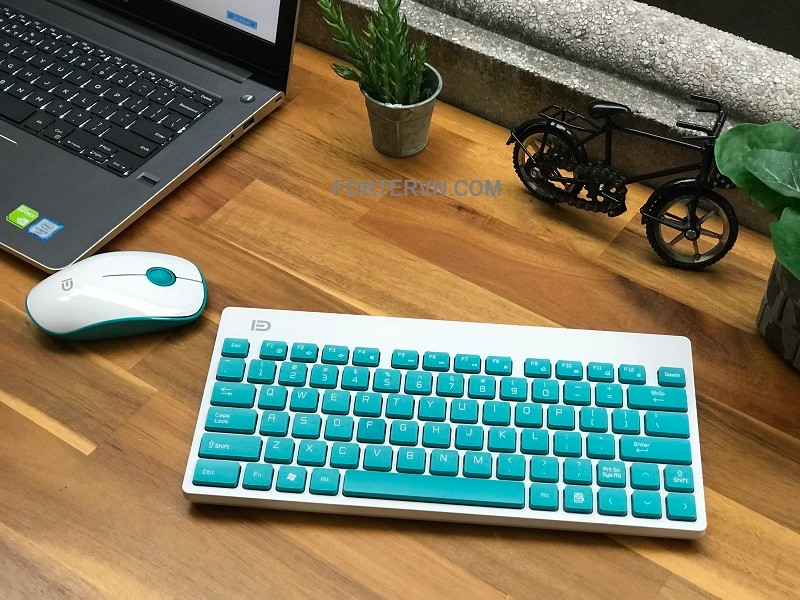 Bộ bàn phím chuột không dây Chính Hãng  FORTER 1500 Cao Cấp, Màu Xanh Trắng
