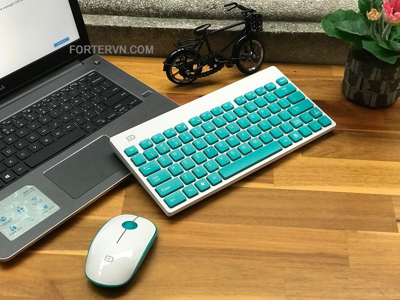 Bộ bàn phím chuột không dây Chính Hãng  FORTER 1500 Cao Cấp, Màu Xanh Trắng