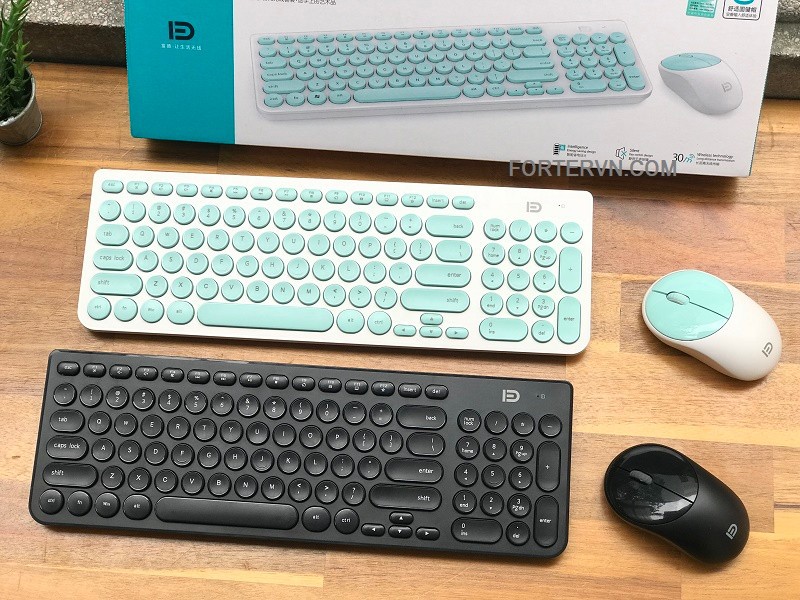 Bộ bàn phím chuột không dây Chính Hãng FORTER IK6630, Màu Xanh-Trắng