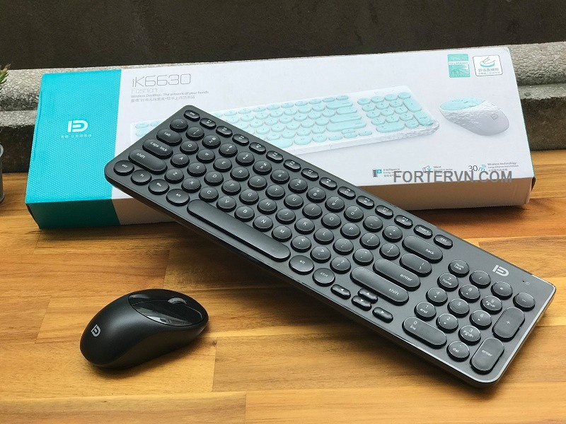 Bộ bàn phím chuột không dây FORTER IK6630 Chính Hãng Cao Cấp, Màu Đen