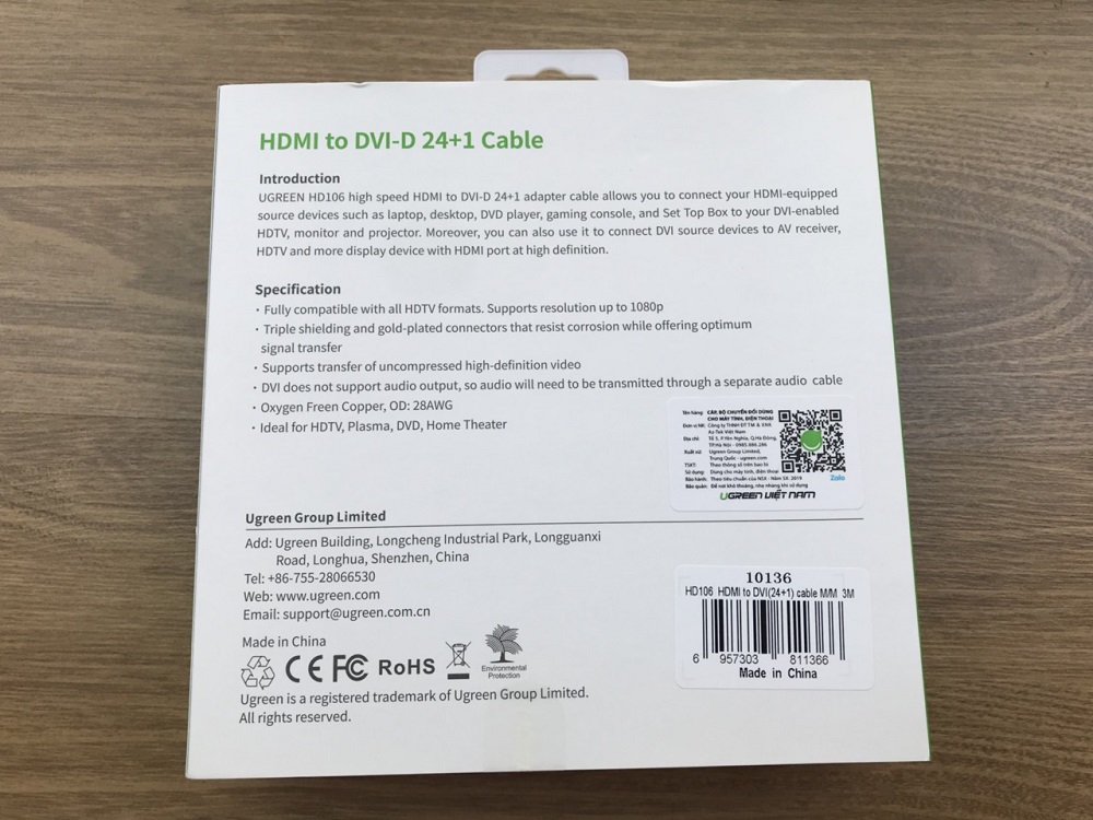 new - Cáp chuyển đổi HDMI to DVI ( 24+1 ) dài 3m Ugreen 10136