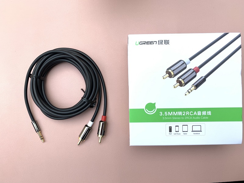 new - Dây Audio 3,5mm ra 2 đầu RCA dài 5M UGREEN AV116 10591