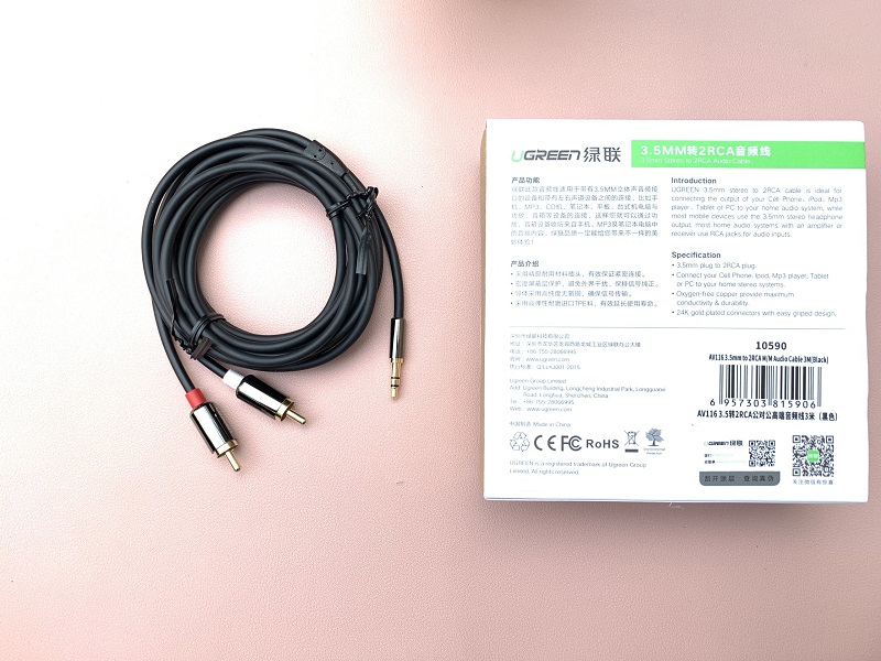 new - Dây Audio 3,5mm ra 2 đầu RCA dài 3M UGREEN AV116 10590 - Ugreen 10590