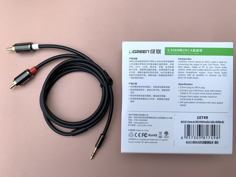 new - Dây Audio 3,5mm ra 2 đầu RCA dài 1M UGREEN AV116 10749  - 10749