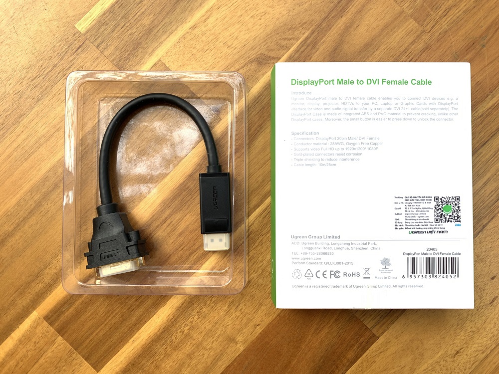 new - Cáp chuyển đổi Displayport to DVI ( 24+5 ) đầu âm chính hãng Ugreen 20405