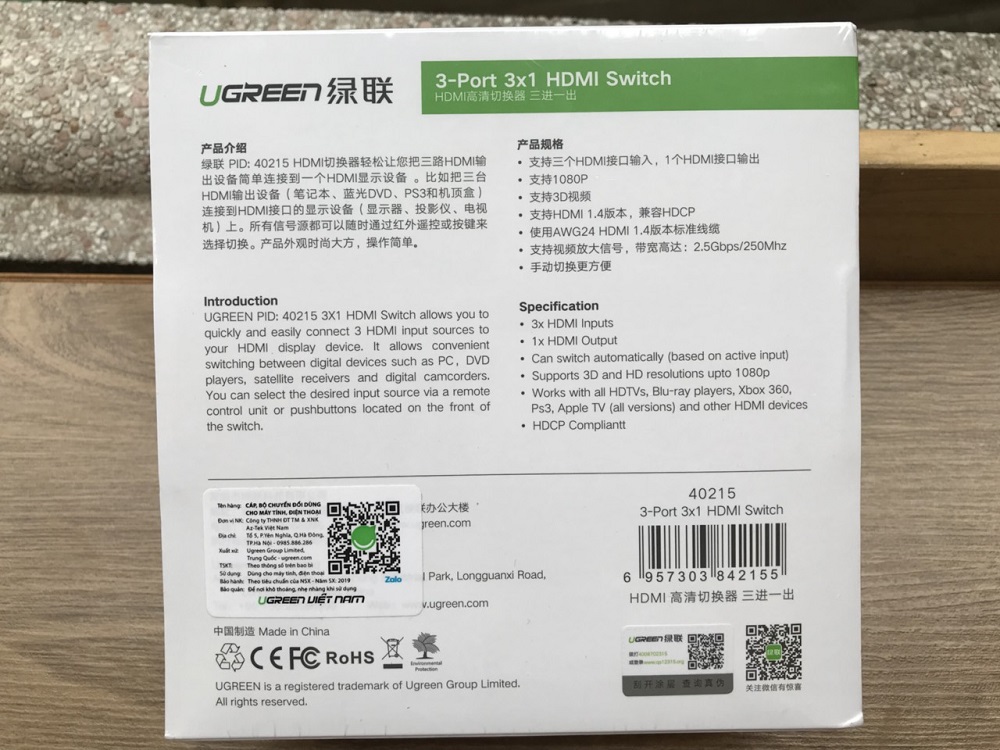 new - Bộ gộp HDMI 3 vào 1 ra Cao cấp Ugreen 40215 Full HD 1080P