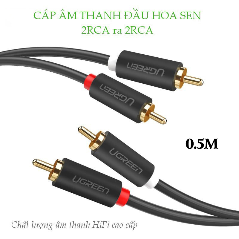 new - Cáp loa AV 2 đầu hoa sen 0.5M UGREEN 50285 - AV104 2RCA cao cấp