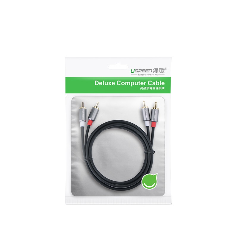 new - Cáp loa AV 2 đầu hoa sen 0.5M UGREEN 50285 - AV104 2RCA cao cấp